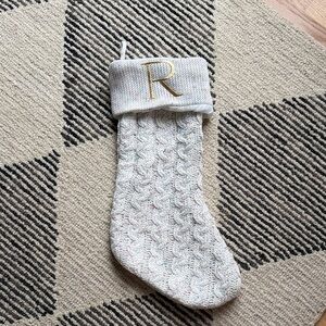 White Knit Christmas Stocking with Gold Initial
